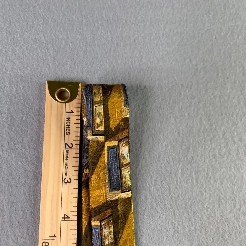 Ermenegildo Zegna Neck Tie Silk Gold Blue Geometric Windows Made In Italy Mens